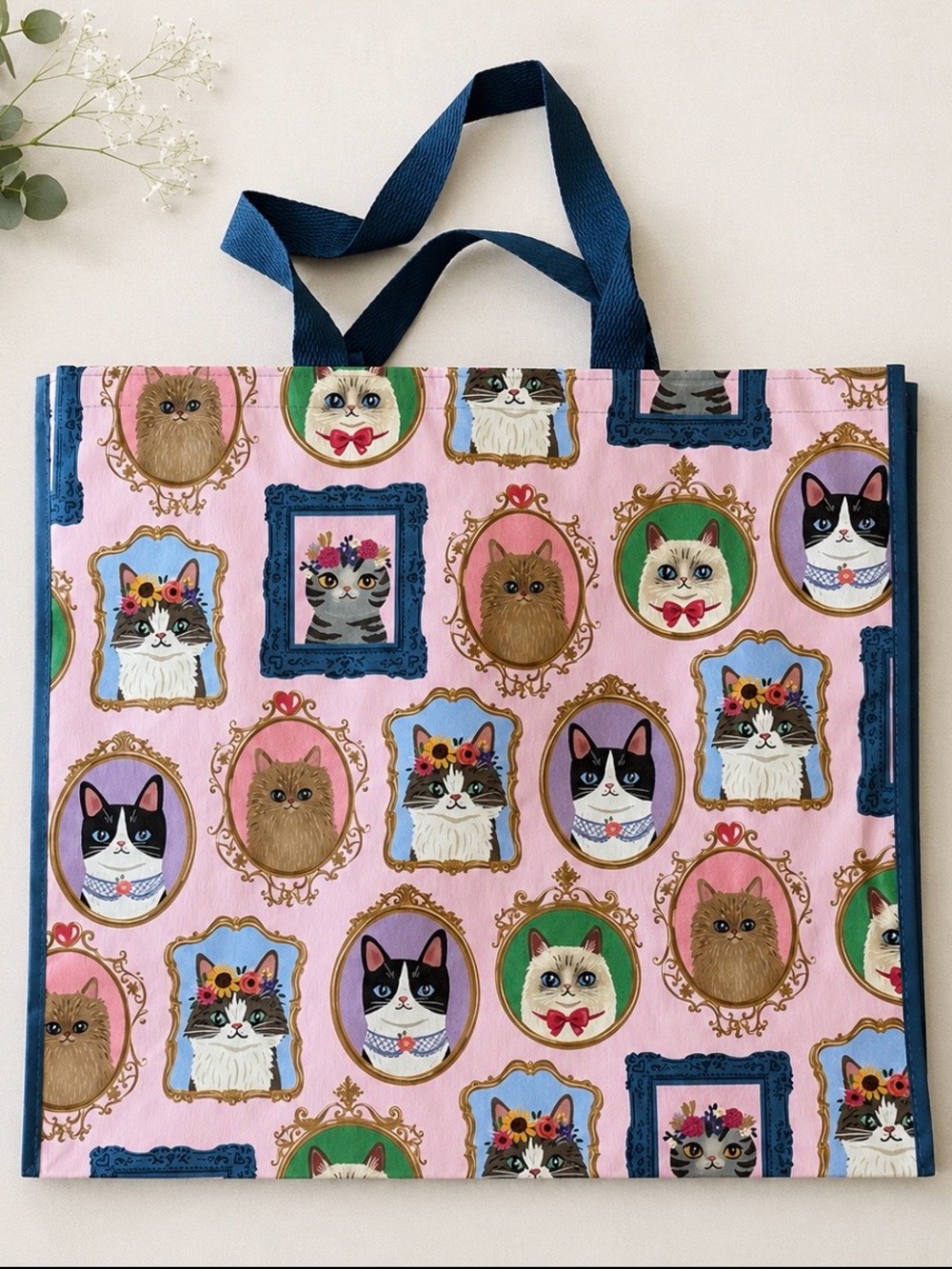 Cat portrait reusable tote bag